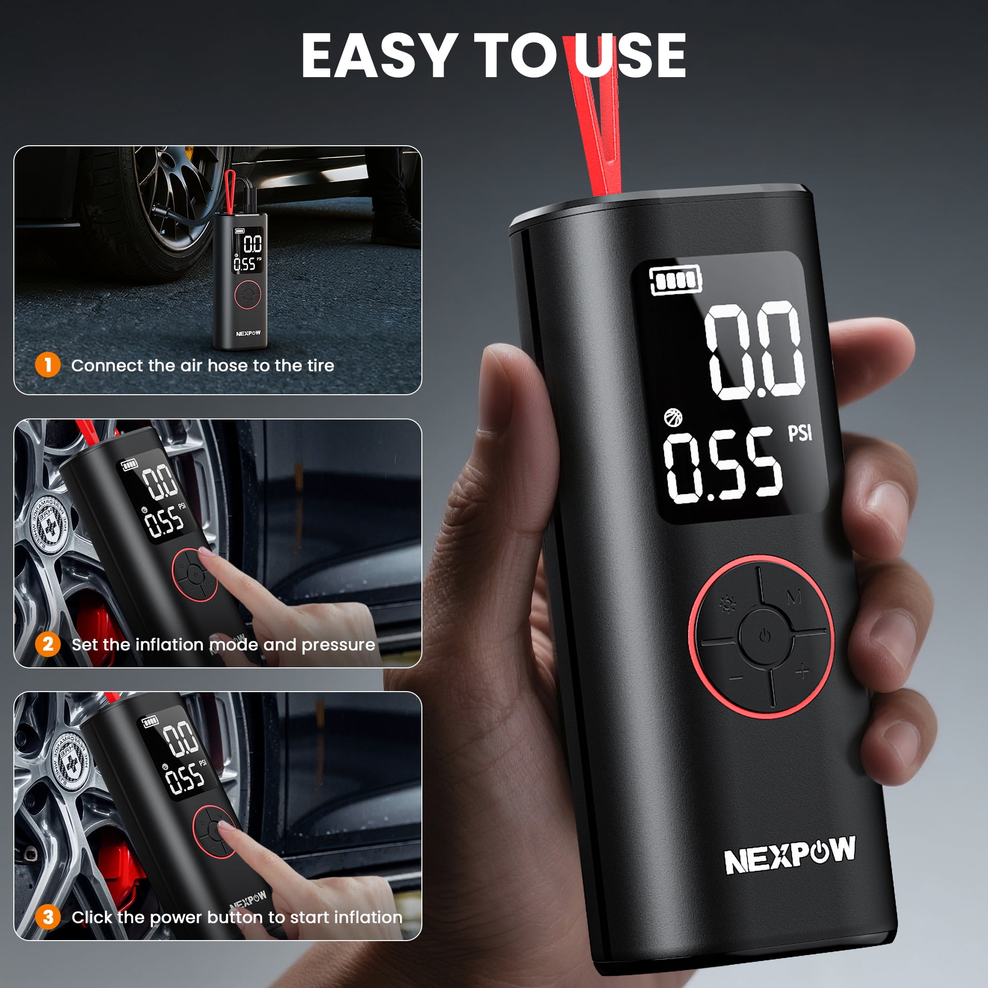 NEXPOW Tire Inflator Portable Air Compressor, 150PSI Air Pump for Car Tires with Auto Shut-Off, Emergency LED Light