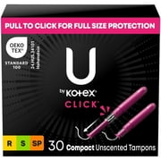 U by Kotex Click Compact Multipack Tampons, Regular/Super/Super Plus, Unscented, 30 Count