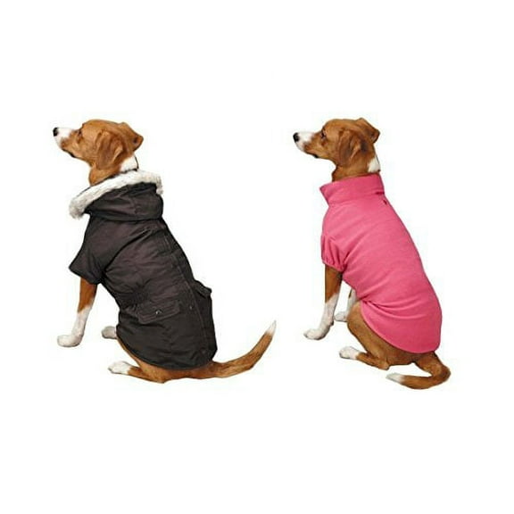 Eskimo Dog Jackets 3 In 1 Layered Water Resistant Fleece Lining in Brown or Grey(Medium Brown / Pink)
