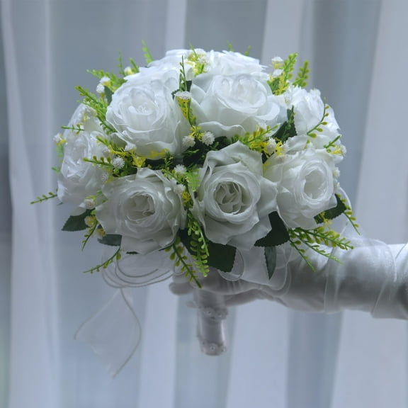 Royal Bridal Wedding Bouquet Round Holding Bouquet Throw Toss Artificial Rose Flower Bunch for Bride Bridesmaid Wedding Quinceanera