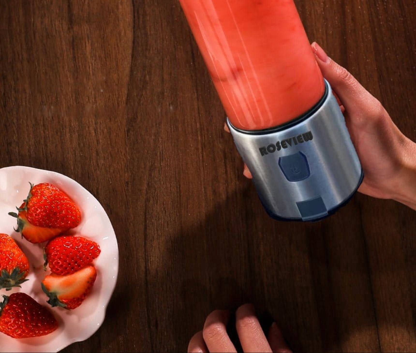 Smoothie blender USB rechargeable ROSEVIEW glass bottle jet blender mini cordless blast jar for shakes and smoothies blend mixer handheld  mini juicer