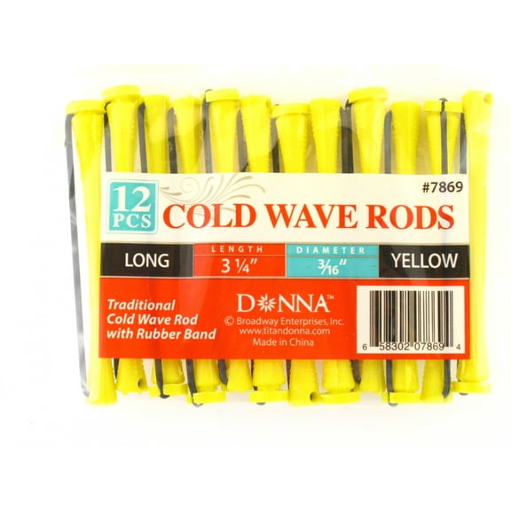 Donna Long Cold Wave Yellow Hair Perming Rods, 12 Count