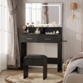 thumbnail image 1 of TROPOW Makeup Vanity Set with 3-Colour LED Mirror & Power Outlet, Small Dressing Table with 2 Drawers and Stool, 32x16x54 Inch Modern Bedroom Furniture, Black, 1 of 7