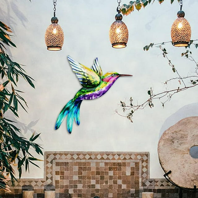 Arte de pared de colibrí de hierro, escultura colgante de pared, adorno colgante, estatua de colibrí de Metal para jardín, oficina interior, puerta de Amarillo DYNWAVEMX Arte de la pared del colibrí
