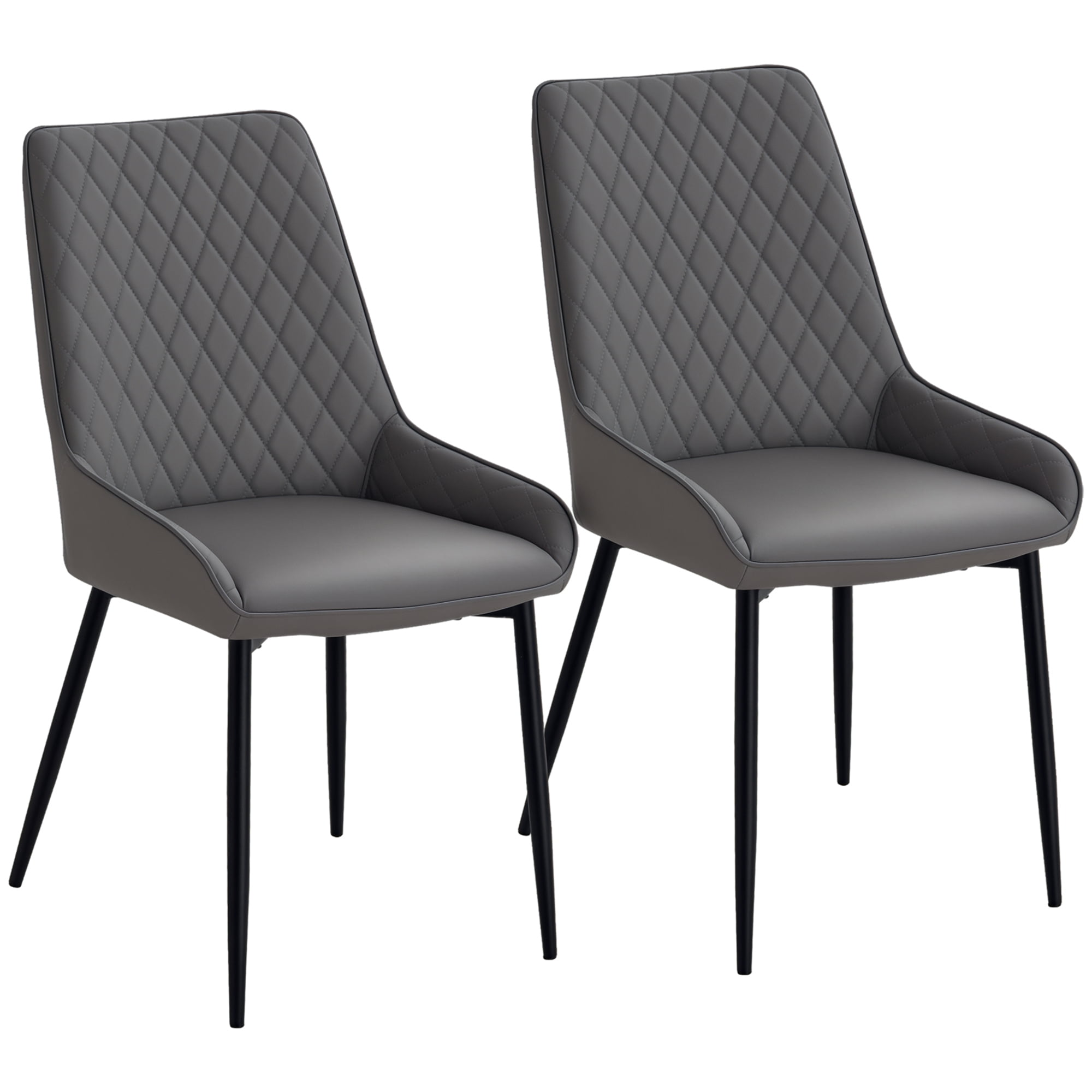 Lot De 2 Chaises De Salle à Manger En Cuir PU - Design Scandinave, Dossier Rembourré, Pieds Métal, Gris - 5