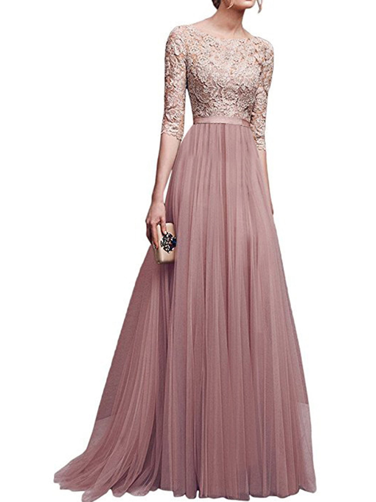Womens Chiffon Lace Formal Evening Party Gown Prom Bridesmaid Wedding MAXI Dress