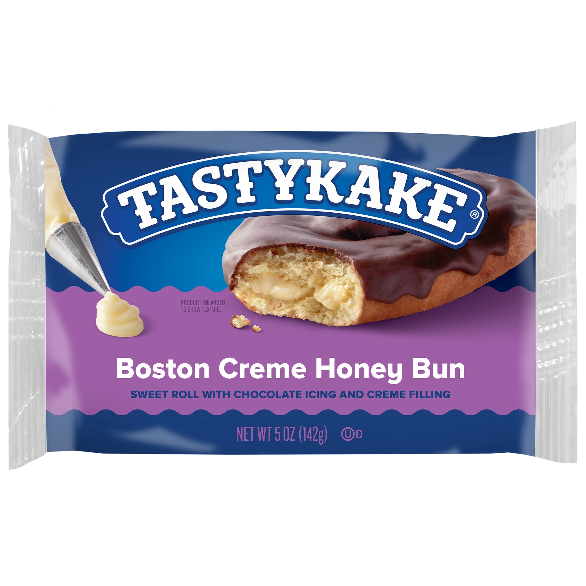 Tastykake Boston Creme Honey Bun, Individually Wrapped Pastry Snack, 5 oz
