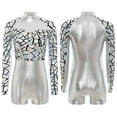 thumbnail image 3 of Zaldita Womens Metallic Shiny Galaxy Princess Dance Jumpsuit Long Sleeve Unitard Dress Up Silver S, 3 of 7