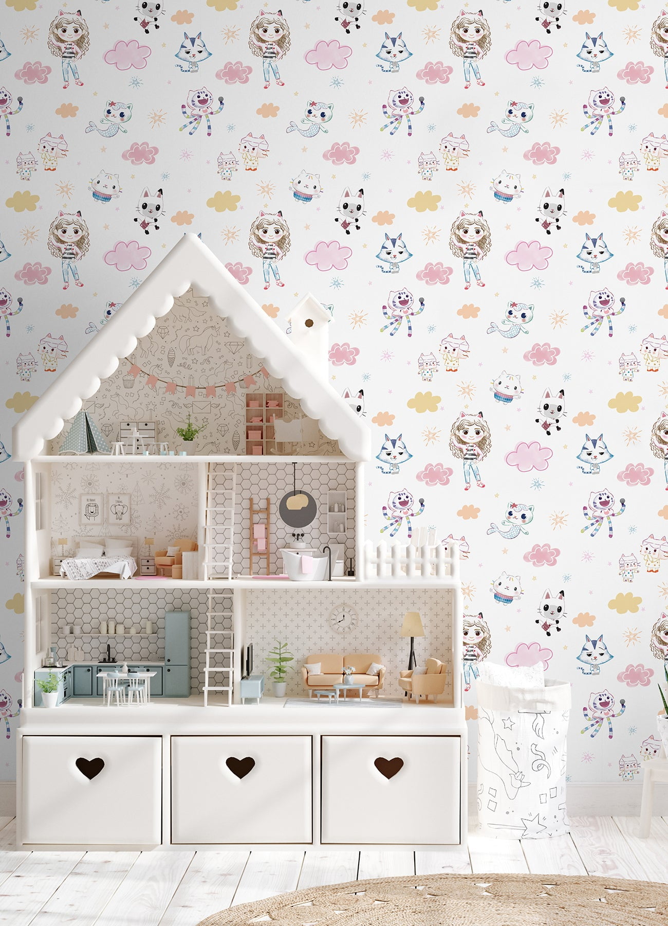 DreamWorks Gabby's Dollhouse Sketch Characters Peel and Stick Wallpaper by RoomMates