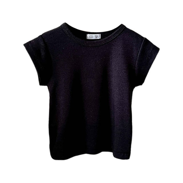 Hiiyo Toddler Girls T-Shirt Solid Short Sleeve Cotton Ribbed T Shirt, Black