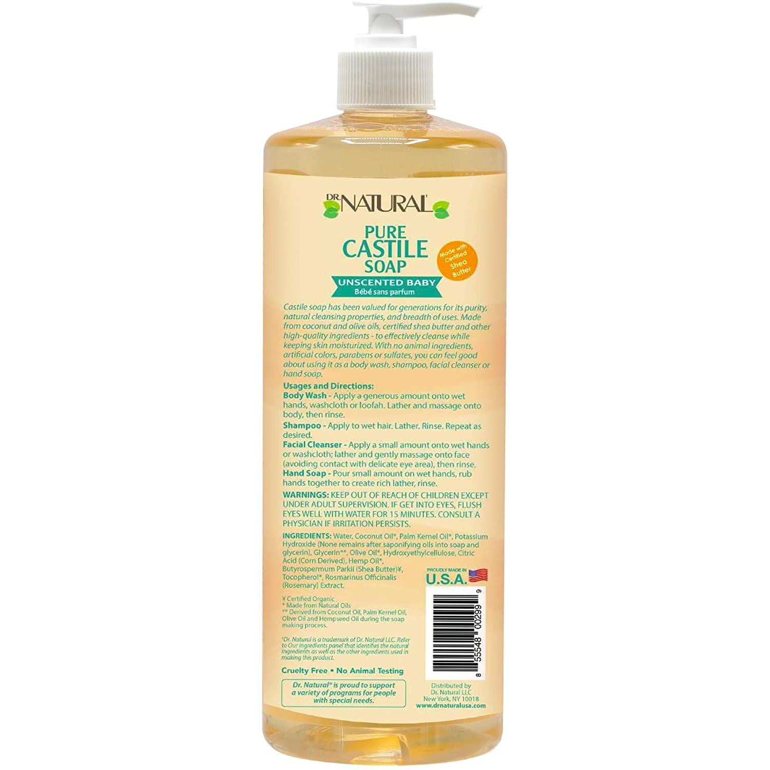 Dr. Natural Unscented Baby Castile Soap, 32 Oz.