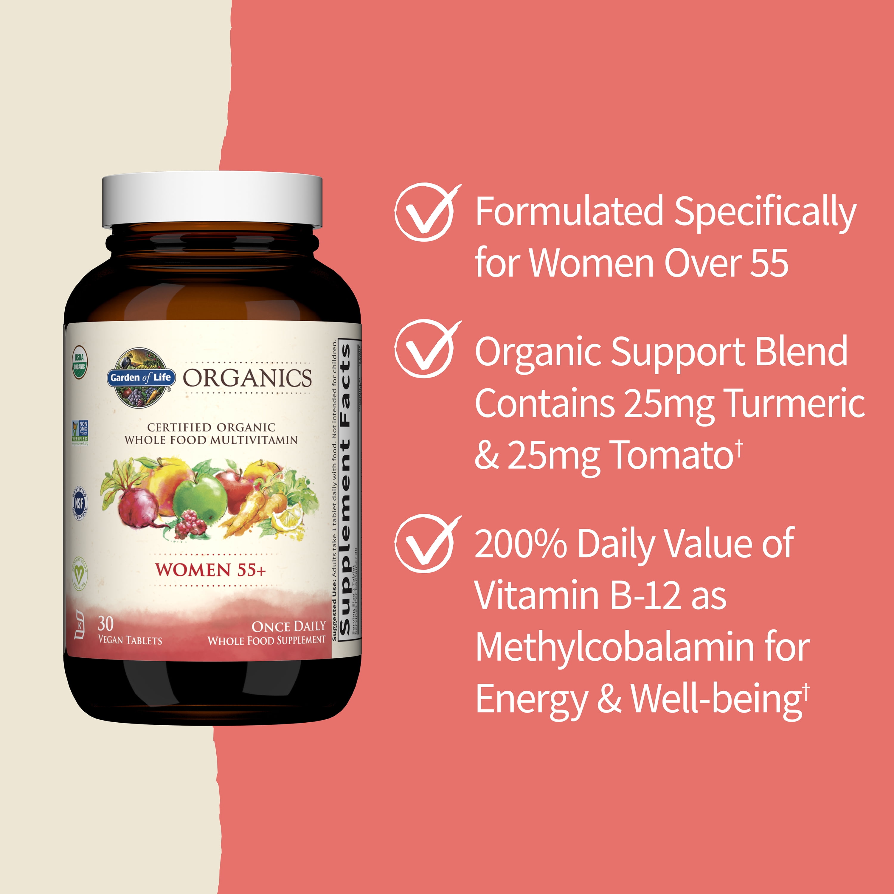 Garden of Life Organics Women’s 55+ Multivitamin | Once Daily | 30ct