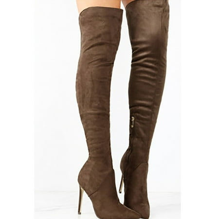 

WZJuhiie Women Shoes Fashion Knee Long Boots High Heels Over Knee Pleated Suede Long Boots