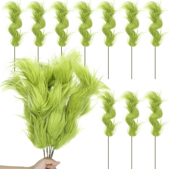 10PCS Lime Green Furry Christmas Tree Picks Glitter Curly Berry Ornaments Lime Fake Christmas Candy Picks for Tree Wreath Crafts Vase Filler Home