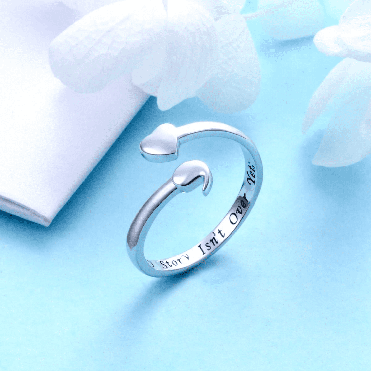 AVEKI S925 Sterling Silver My Story Isn t Over Yet Adjustable Heart Semicolon Ring Walmart