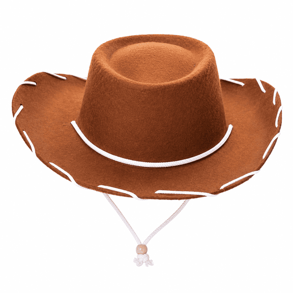Brown Felt Western Cowboy Hat, Adjustable Wide‑Brim Woody Style Cowboy Hat for Party, Costume & Cosplay