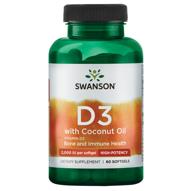 Swanson Vitamin D-3 with Coconut Oil - High Potency 2,000 Iu 60 Softgels