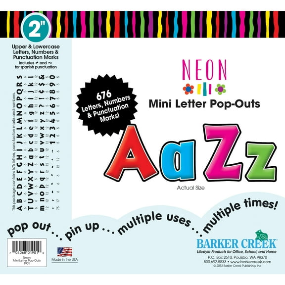 Barker Creek Letter Pop-Outs, 2 Inch, Neon, Set of 676