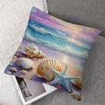 thumbnail image 7 of Acheng Ocean Square Cushion with Zipper Coastal Tropical Graphic Sunset Beachy Landscape with Seashell Starfish and Sea Waves Blue Purple Decorative Washable Sofa Bed Pillow Covers Set of 2 22x22in, 7 of 7