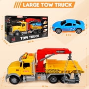 Huge Wave Kids Tow Truck Toys, 15 Large Toddler Car Toys, Transport Truck Crane with Roadster, Lights and Sounds, Birthday Gifts for Boys 3-6 Years