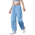 thumbnail image 3 of JFGHDG Barrel Sweatpants Women Casual Drawstring Elastic Waist Wide Leg Sweatpant Lounge Baggy Pants with Pockets Light Blue 2XL, 3 of 8
