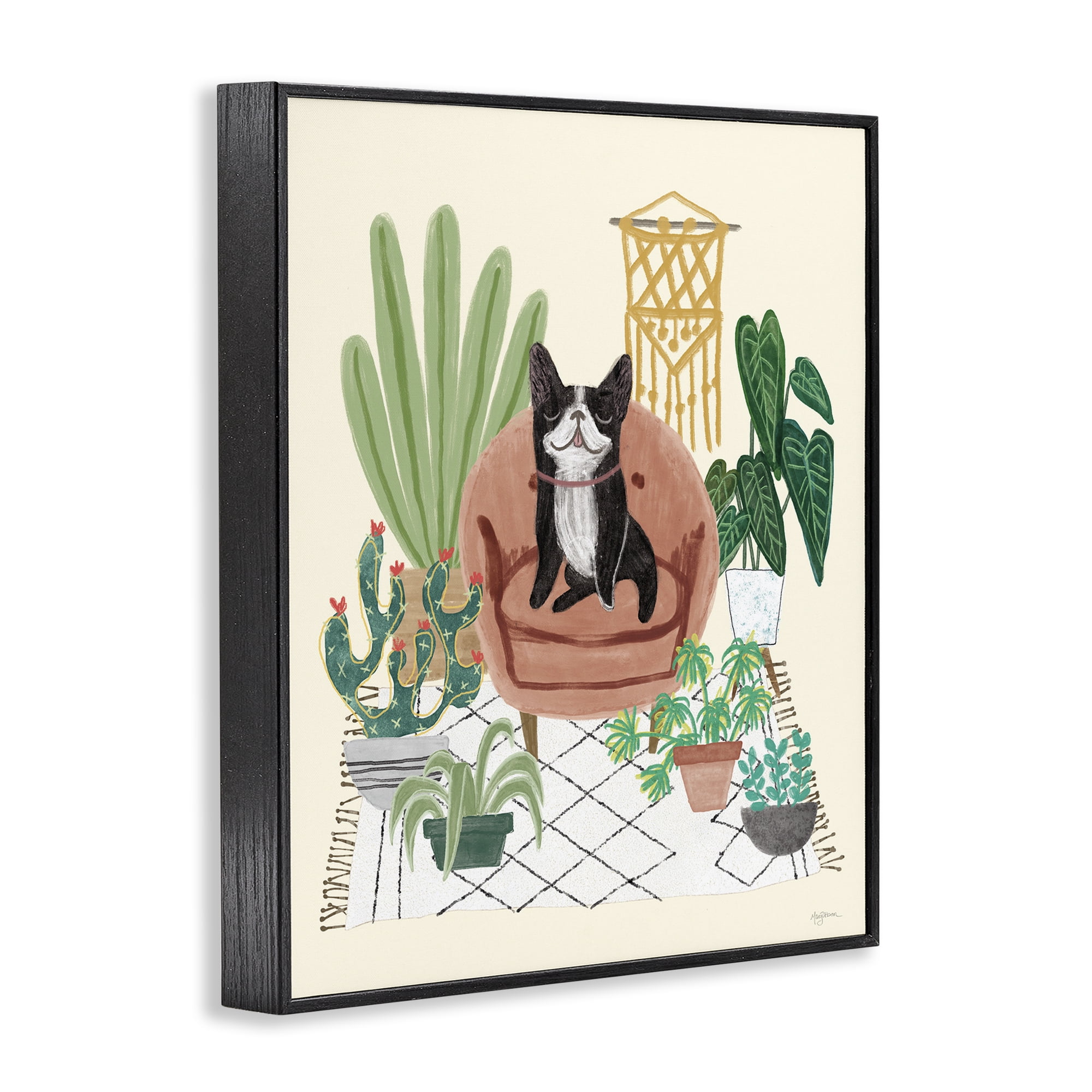 Stupell Industries French Bulldog & Plants Animals & Insects Painting Black Framed Art Print Wall Art, 24 x 30