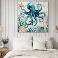 thumbnail image 5 of Wall Art Prints, Nautical Octopus Framed Canvas Prints for Bedroom Living Room Bathroom Office, Coastal Vintage Coral Starfish Ocean Gallery Wrap Wall Art Poster for Gifts Home Decor 28"x28", 5 of 9