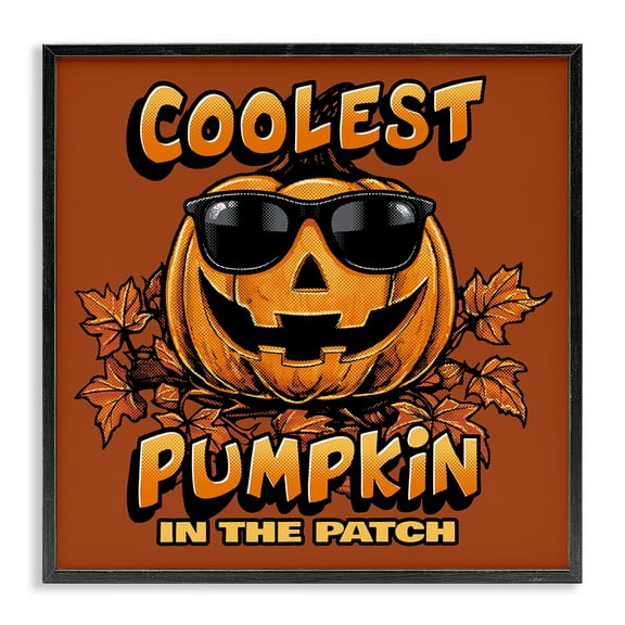 Stupell Industries Coolest Pumpkin with Sunglasses Holiday Painting Black Framed Art Print Wall Art, 12 x 12