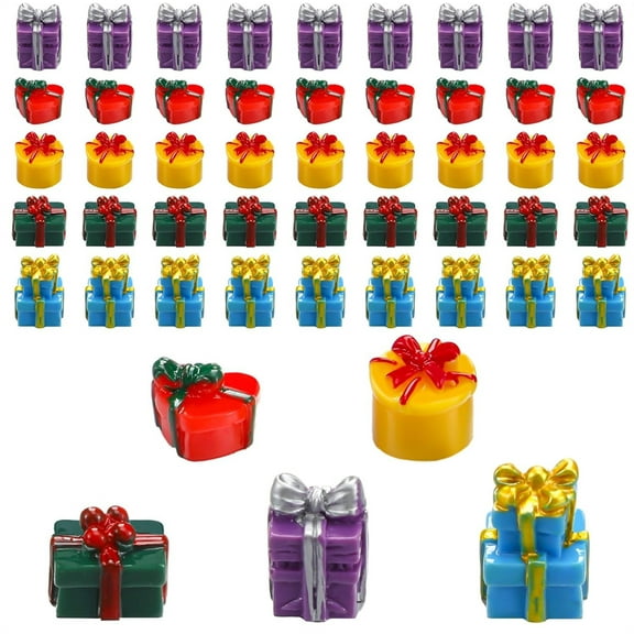 NOGIS Christmas Miniature Gift Boxes Ornaments,50 Pcs Christmas Tree Mini Resin Presents Charms for Craft Dollhouse and Xmax Mini Decorations (Style B)