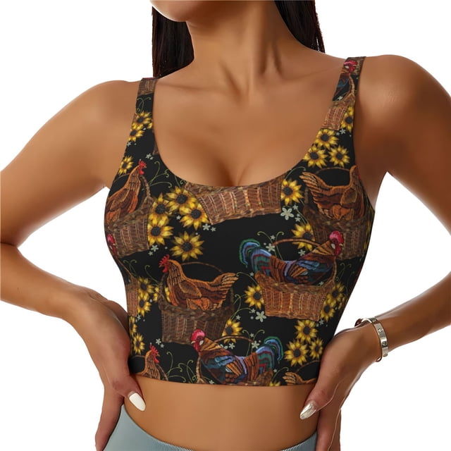 Balery Chicken Rooster Sujetadores deportivos con espalda cruzada para mujer, acolchados, sin costuras, de alto impacto, ideales para yoga, gimnasio, entrenamiento y fitness.-