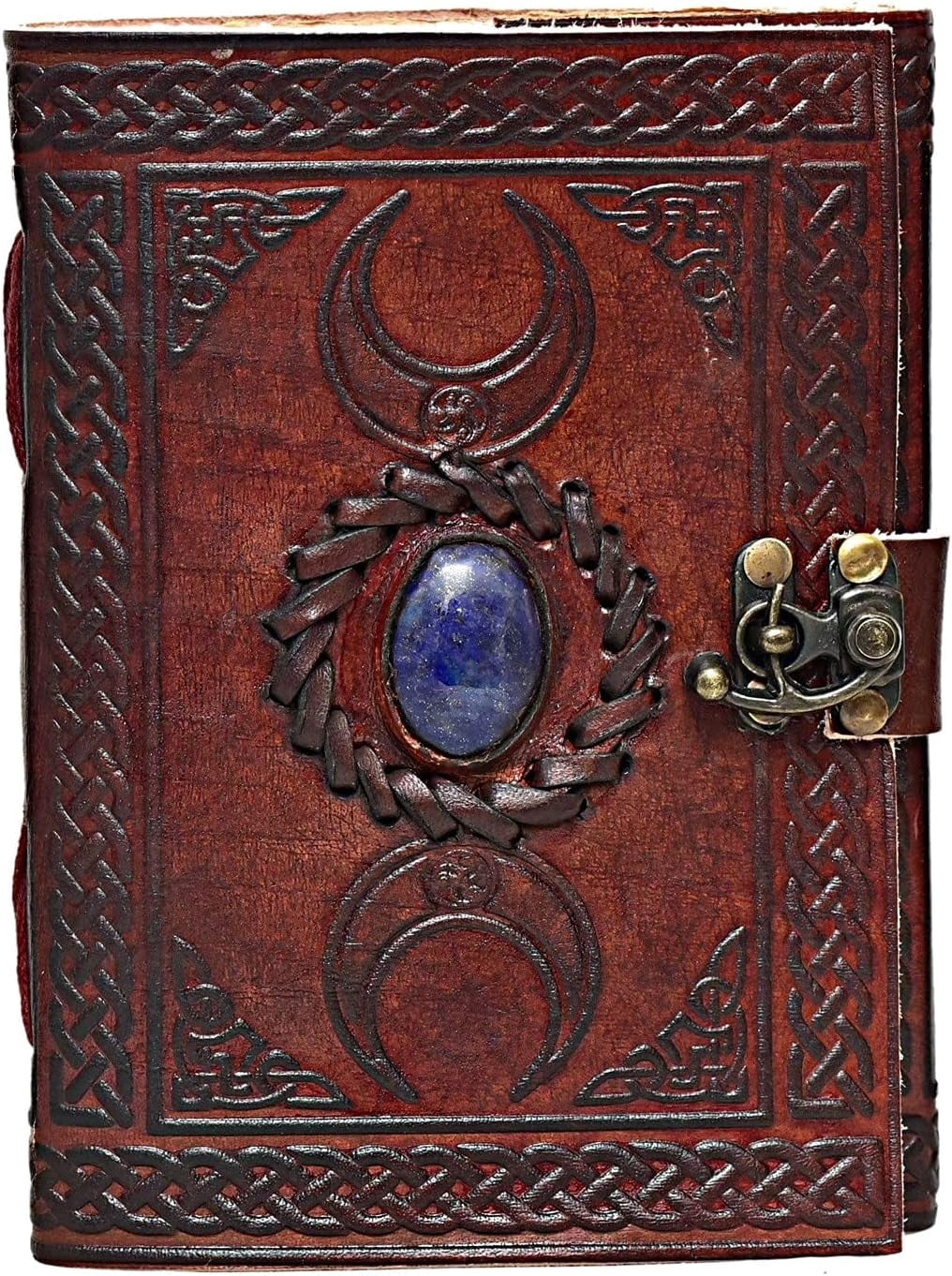 RUZIOON 3 Moon Blue Lapiz Embossed Vintage Leather Journal | 200 Pages of Antique Handmade Deckle Edge Vintage Paper, Leather Sketchbook, Drawing Journal, Great Gift (5 by 7 inch, brown)