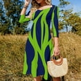 thumbnail image 4 of Abstract Green Navy Leaf Pattern Women's Fall Dresses Casual Loose Flowy Swing Shift Dress, 4 of 9
