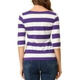thumbnail image 3 of INSPIRE CHIC Women's Striped Shirts Slim Fit Elbow Sleeves Boat Neck T-Shirt XL Purple White, 3 of 6