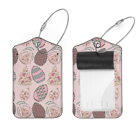 Square 2Pack PU Leather Chocolate Easter Eggs Cruise Luggage Tag with Privacy Cover and Stainless Steel Ring - Suitable for Travel Handbags Backpacks Luggage Tags
