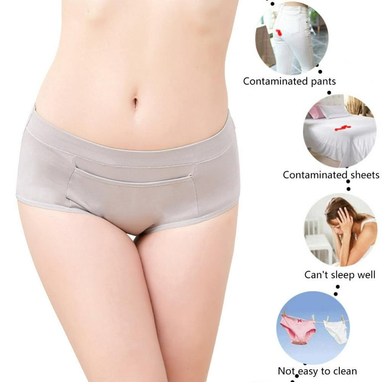 Xmarks 5 Packs Women's Physiological Underwear with Pocket Leak Proof  Widened Pure Cotton Crotch Medium Waist Sanitary Pants
