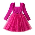 thumbnail image 2 of WhouRiu Dresses for Toddler Girl Star Sequin Square Neck Long Sleeve Evening Gown Elegant Holiday Pageant Tulle Dress Pink,Size 4-5 Y, 2 of 8