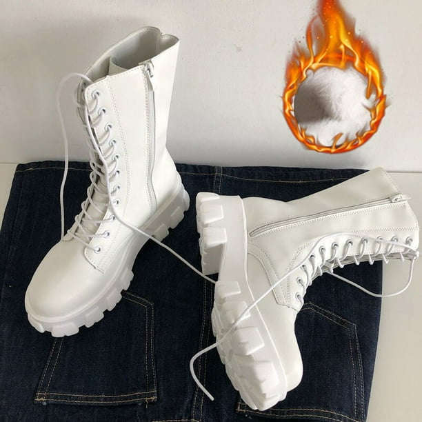 Botas de media caña con cordones para Mujer, Botines Chelsea con cremallera, tacón de plataforma, Otoño e Invierno