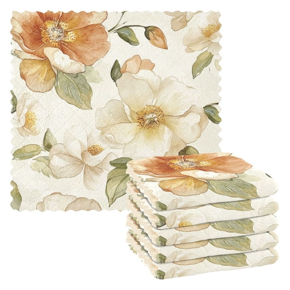6 Pieces of Kitchen Towels 11x11Inch Kitchen Dish Cloths Kitchen Dish Towels Reuseable Cleaning Cloths Vibrant Gold Flowers