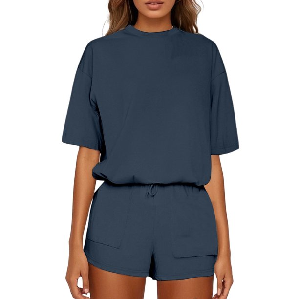 Conjunto informal holgado de color liso para mujer: diseño sencillo, ajuste cómodo, versátil para el uso diario, combinable con sandalias o zapatillas deportivas, varias tallas