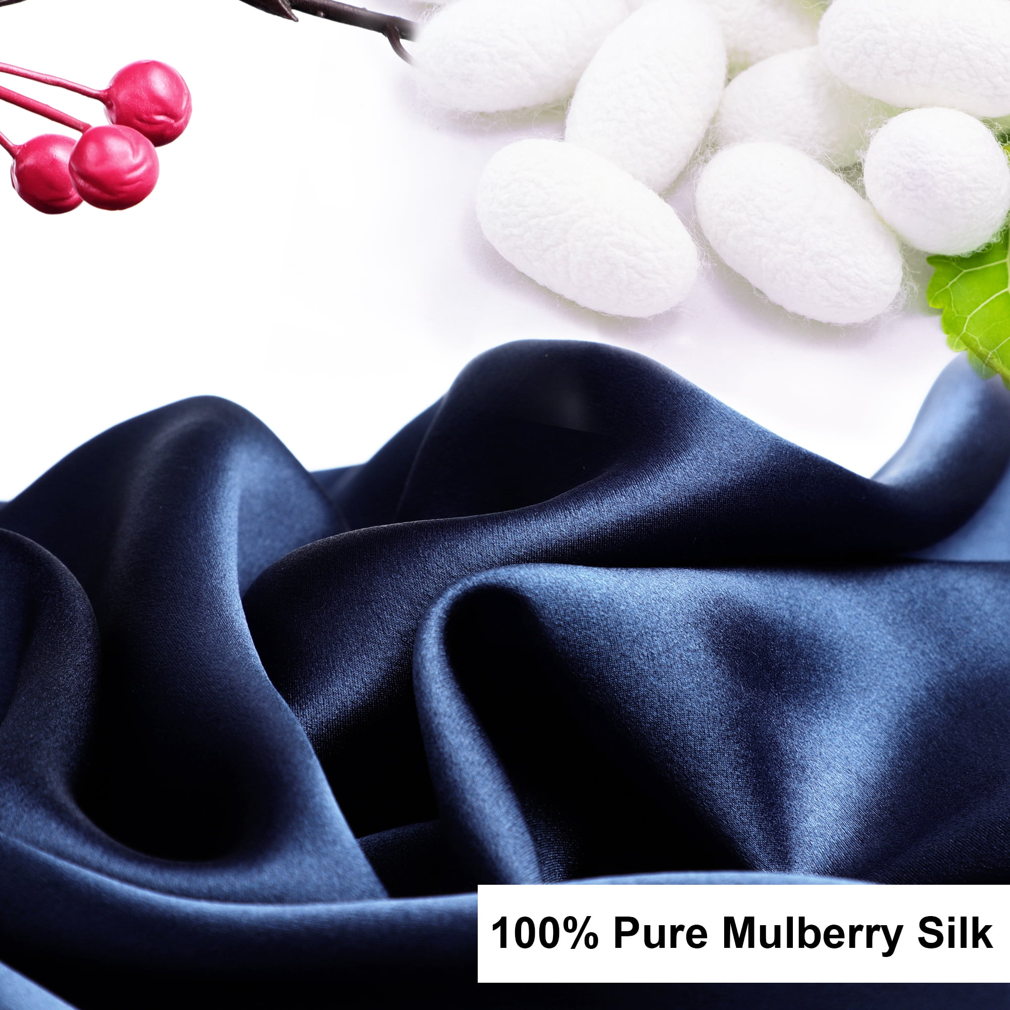 Unique Bargains 19 Momme Silk Pillowcase Envelope Closure Navy King