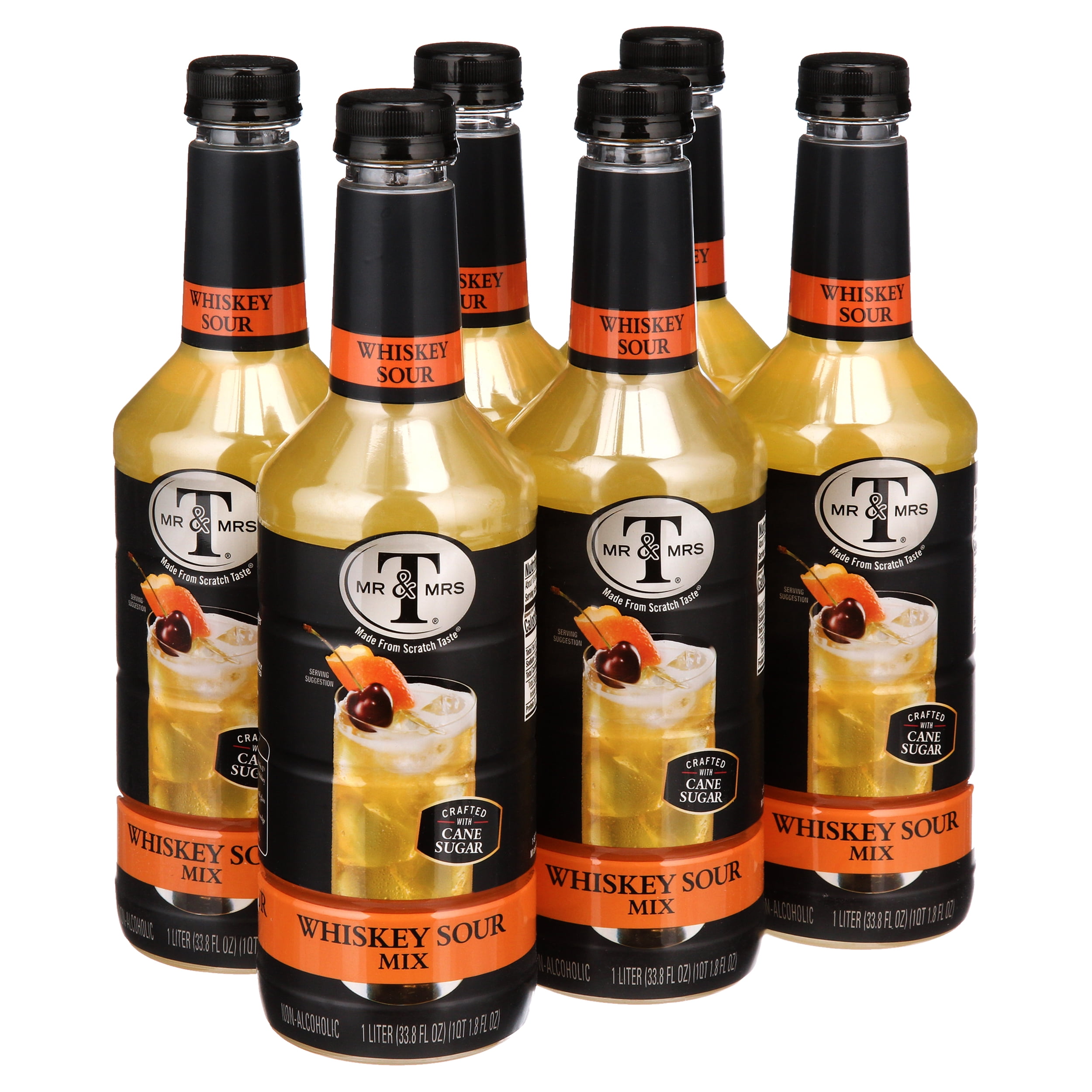 Mr & Mrs T Whiskey Sour Cocktail Mix, 1 L Bottle , 1 Count (Pack of 6