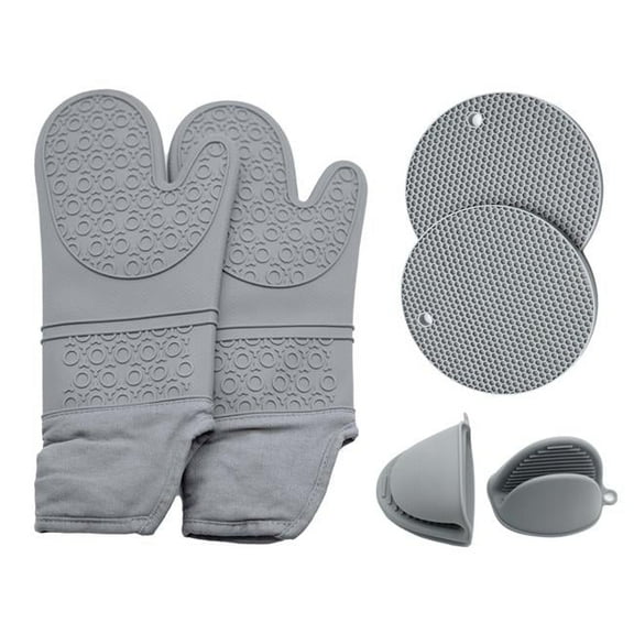 Direct Wicker Gloves 6 Pack Silicone Oven Gloves with Mini Oven Gloves and Hot Pads, Gray Extra Long Oven Mitts