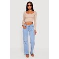 thumbnail image 3 of Women's Lace Detail Scoop Neck Long Sleeve Crop Top, 3 of 5