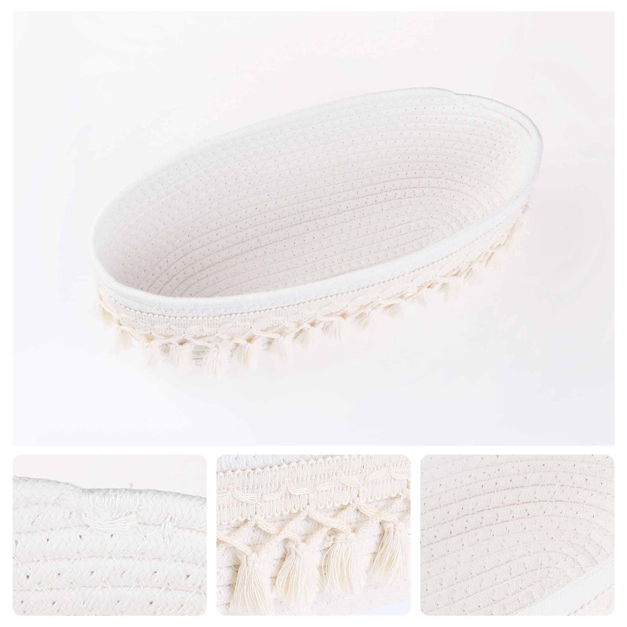 Unique Bargains Woven Storage Basket with Tassels for Key Tray Bowl Beige