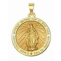 PicturesOnGold.com Miraculous Medal Necklace Pendants Female Adult- 3/4 inch x 3/4 inch - Solid 14K Yellow Gold