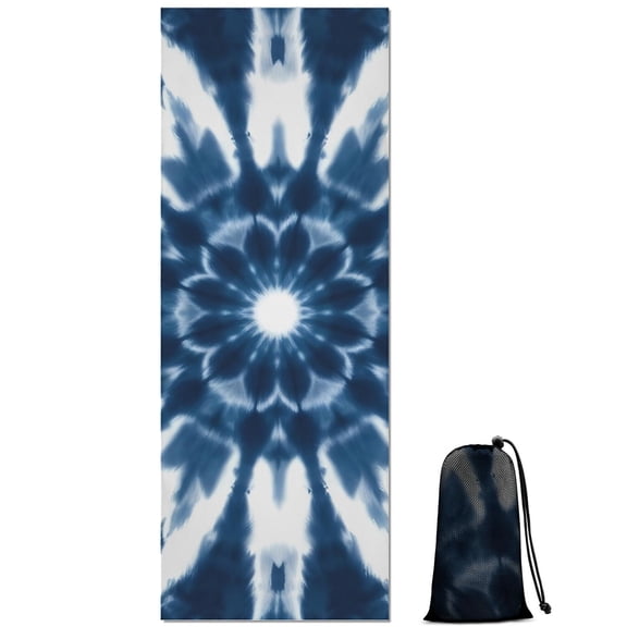 Blue Tie Dye Flower Mandala Pattern Hot Yoga Mat Towel Non Slip for Hot Yoga - Quick-Drying Yoga Mat Cover with 4 Corner Pockets with Travel Bag - Hot Yoga Towel Non Slip 70"x26"