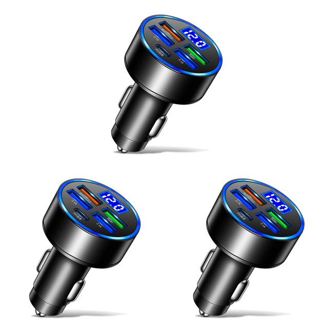 Cargador de coche 5 puertos Toma de corriente LED Pantalla digital 15W para tableta de teléfono móvil