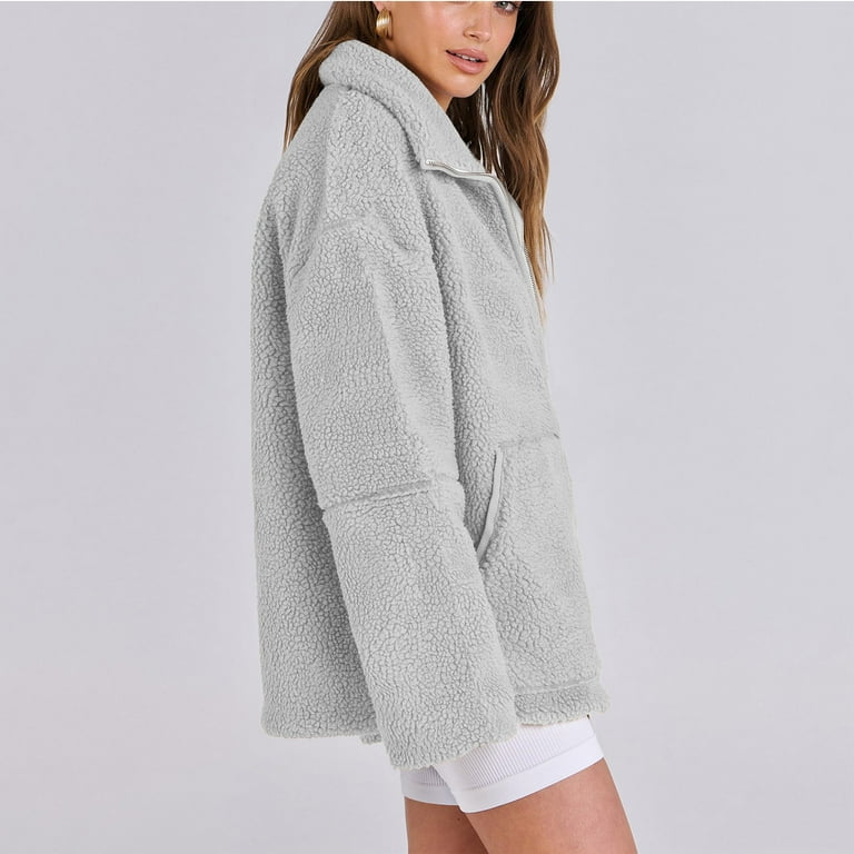 多*ん様 FEELS. OVERSIZEDWOOLCOAT LIGHT GRAY Fanxing Women's Warm Faux-Fur Coat Winter Sherpa Jacket Coat