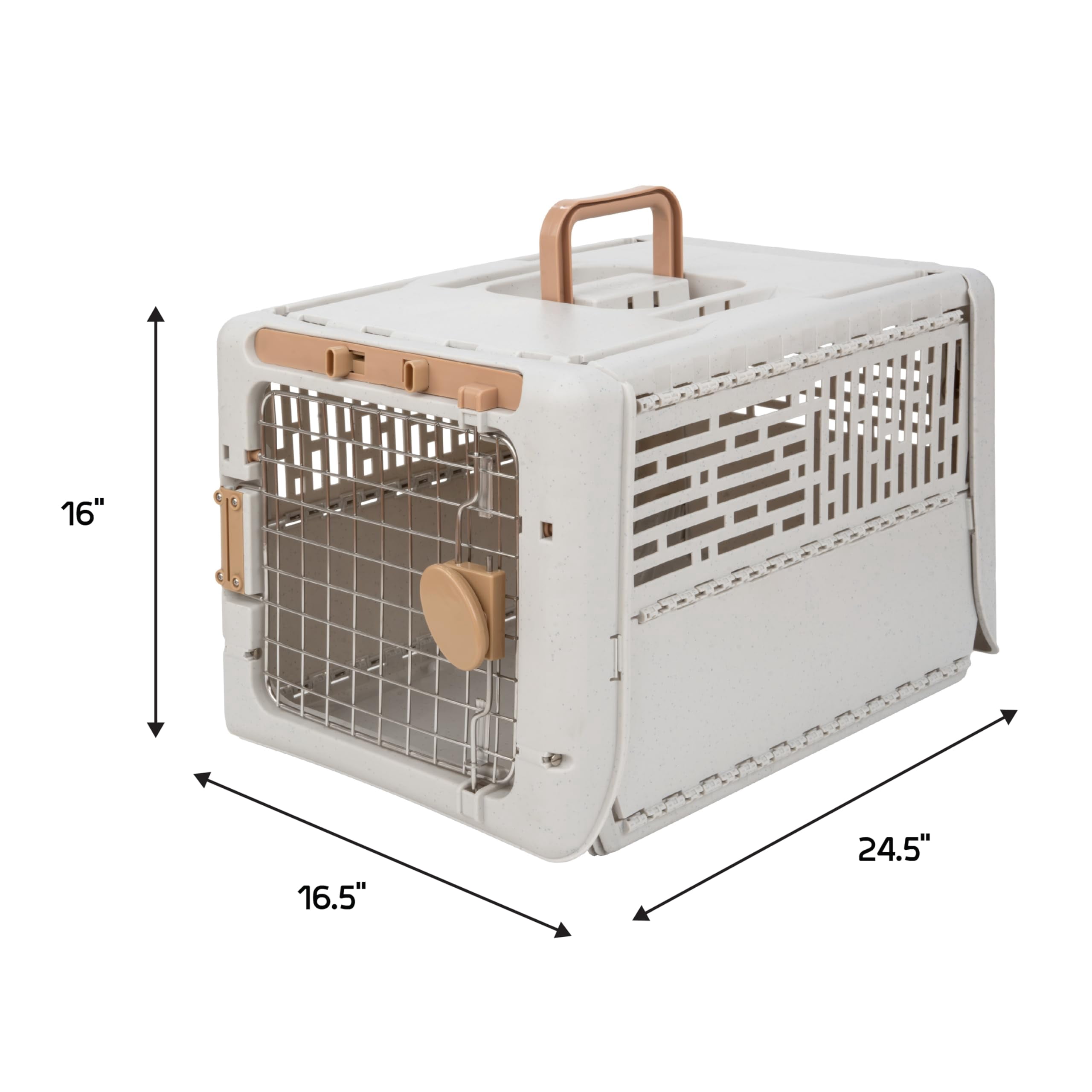 Collapsible Small Pet Travel Carrier (tan)  Hard-sided Kennel For Dogs Puppies Cats Kittens Animals Up To 25lbs Washable Home & Outdoor Crate 24.5"l X 16.5"w 16"h