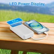 49800mAh Power Bank with Built in Cables, 22.5W Fast Charging Portable Charger, 4 Outputs 3 Inputs Led Display Battery Pack, Travel Essentials Phone Charger Compatible for iPhone/iPad/Samsung, White